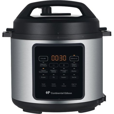 Continental Edison – Multicuiseur électrique 6L CEMCSP10006L 1000W – Cuisson sous pression, mijotage, vapeur – Acier inoxydable, écran LED – Pour 5-6 personnes