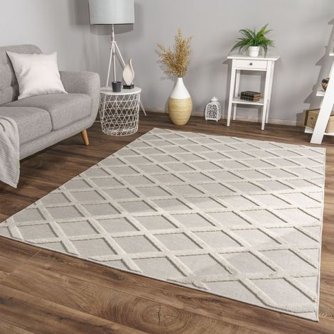 Wohnzimmer Teppich Esszimmer Kurzflor Skandinavisch 200 cm x 280 cm x 14 mm Hellbeige Creme Rechteckig (1/5)