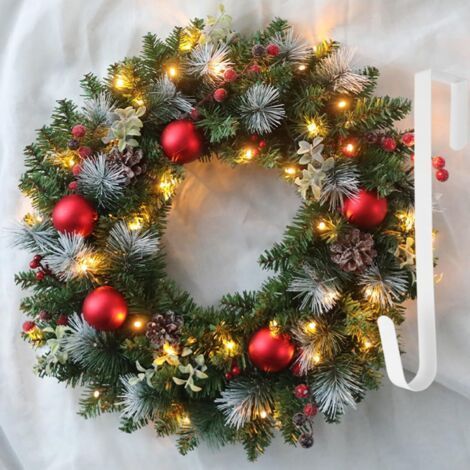 40cm Couronne de Noël avec LED et Crochet pour Porte d'entrée avec lumières, couronnes artificielles pour fenêtre, cheminée, Décoration Murale, récolte, intérieur ou extérieur (Rouge)-Karteo (1/4)