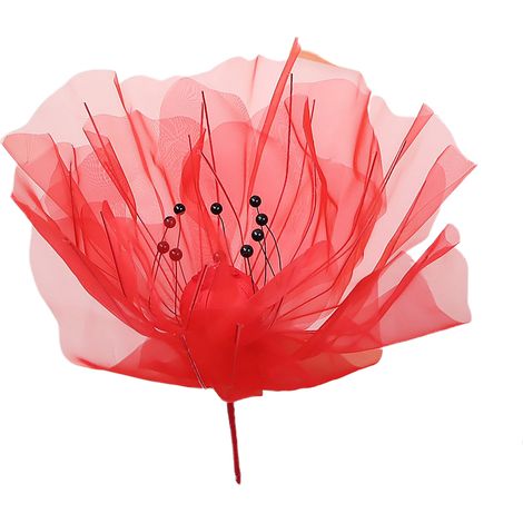 Soavoa Grande Fleur Artificielle en Soie Pliable Rouge 50cm avec Feuilles, Décoration Mariage Extérieur et Vitrine (1/4)