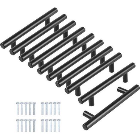 Packung mit 10 schwarzen 64-mm-Türgriffen aus Edelstahl für Möbel und Schränke inklusive Schrauben (1/4)