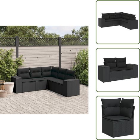 The Living Store Salon de jardin 5 pcs avec coussins noir résine tressée - Salon De Jardin - Meuble De Jardin - Salon Extérieur - Ensemble De Canapés - Canapé D'angle (1/5)