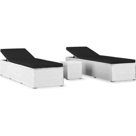 Chaises longues de jardin table à thé 3pcs Résine tressée Blanc (1/5)