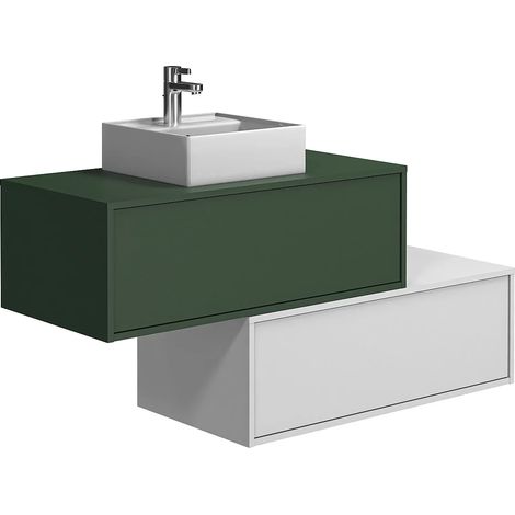 Mobile per bagno sospeso con lavabo singolo e due cassetti 94 cm Verde e Bianco - TEANA II (1/5)