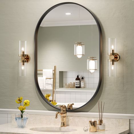 Miroir Ovale Noir Mat pour Meuble-lavabo de Salle de Bain, 50,8 x 76,2 cm, Miroir Mural pour Salle de Bain, Chambre à Coucher, Salon, Suspension Verticale et Horizontale (1/5)