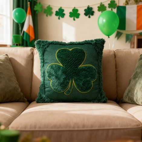 Housse De Coussin - 45 X 45 Cm - Motif Trèfles Verts - Pour Canapé Ou Fauteuil - Décoration Fête De La Saint-Patrick - 1 Pièce (1/5)