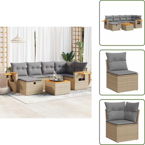 7-tlg. Garten-Sofagarnitur mit Kissen Beige Poly Rattan - Gartensofa Set - Garten Sofa Set - Outdoor Sofa Set - Garten Sofagarnitur (1/5)