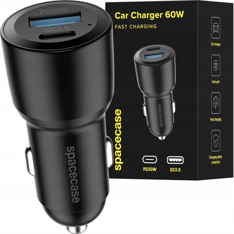 Cargador de coche Spacecase de 60 W con doble puerto C60AC-11 negro (1/5)