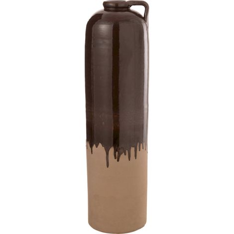 Vase céramique marron beige avec anse décorative artisanale - Marron chocolat et beige naturel (1/3)