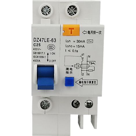 Interruptor diferencial monopolar miniatura de 30 mA y 400 V para montaje en carril DIN, modelo DZ47LE-63 (1/5)