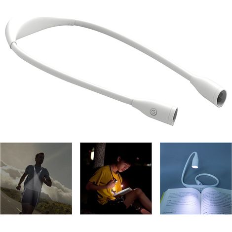Lampe de lecture LED rechargeable pour le cou, orientable à 360°, idéale pour lire au lit (blanche). (1/5)