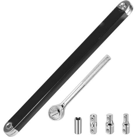 Clé d'extension coudée avec adaptateurs d'entraînement 1/2\", 1/4\", 3/8\" Clé d'extension coudée avec rallonge à cliquet Extension de clé 39cm pour réparation automobile Mécanique (Noir) (1/5)