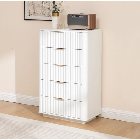 MEUBLIV Commode 5 tiroirs blanche en MDF avec poignées métal et dispositif anti-basculement (1/5)