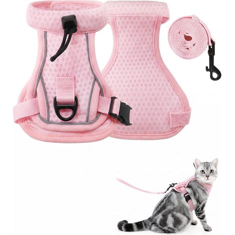 Harnais pour Chat Anti Évasion S Rose avec Laisse 1,4 m, Harnais Chaton et Chat Adulte Réglable en Maille Respirante Réfléchissante pour Promenade et Sorties Extérieures (1/5)