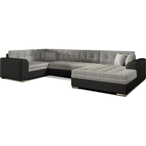 Canapé panoramique convertible CALDERO 5 places gris clair et noir – angle droit (1/5)