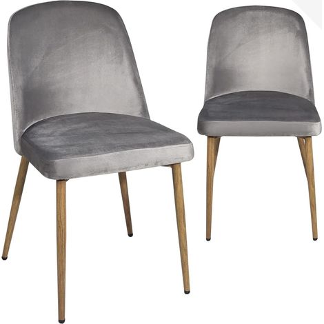 Ensemble de 2 chaises de cocktail scandinaves DIMA, rembourrées en velours, pieds en métal, aspect bois clair, gris clair (1/5)