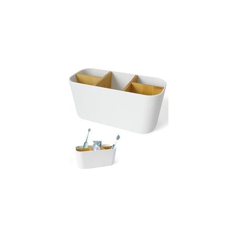 Porte-brosse à dents avec séparateurs en bambou, 5 compartiments, organisateur de salle de bain pour brosse à dents électrique, porte-brosse à dents (1/5)