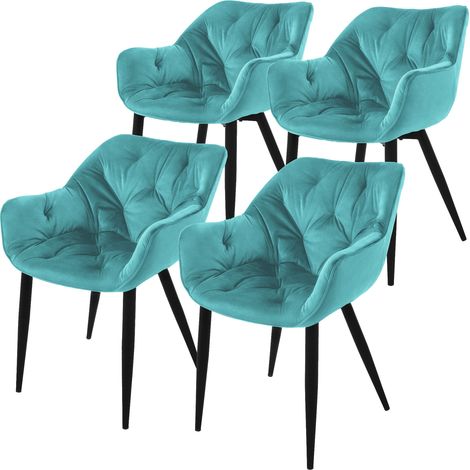ML-Design Set 4x Sillas de Comedor con Respaldo y Reposabrazos Asiento Ergonómico Acolchado Tapizado de Terciopelo Azul Petróleo, Patas de Metal Sillón Diseño Moderno para Salón, Escritorio o Cocina (1/5)