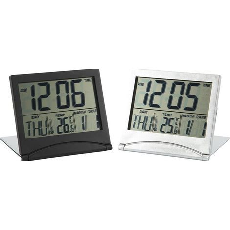 2 pièces réveil numérique horloge LCD pliable avec calendrier température mode snooze affichage portable horloge bureau (1/5)