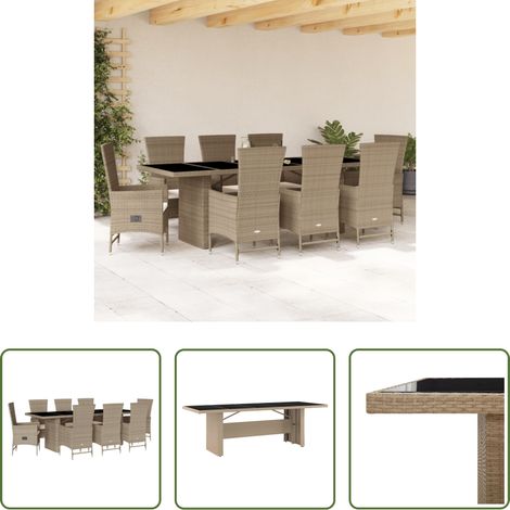 vidaXL Gartensessel - 9-tlg. Garten-Essgruppe mit Kissen Beige Poly Rattan (1/5)