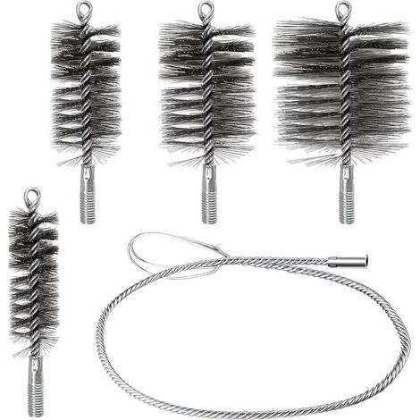 4 pièces Kit de Hérisson Ramonage, Kit Nettoyage Gaine Souple, pour Le Nettoyage des Tuyaux de Poêle et L'élimination de la Rouille, Comprend des Brosses de 30mm, 50mm, 80mm et 150mm (1/5)