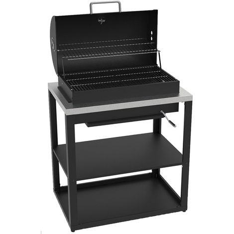 Modulo Barbecue a Carbone 90 cm con Griglia in Acciaio Inox e Brace Regolabile – Cucina Outdoor Modulare