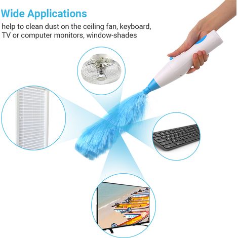 Plumeau électrique portatif à piles avec essorage, brosse de nettoyage rétractable en microfibre, outil de dépoussiérage manuel avec 2 têtes de brosse (1/5)