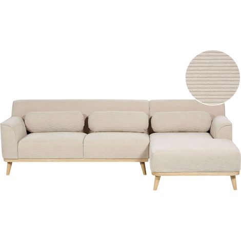 Corner Sofa 3 Seater SIMOS Corduroy Light Beige Left Hand (1/5)