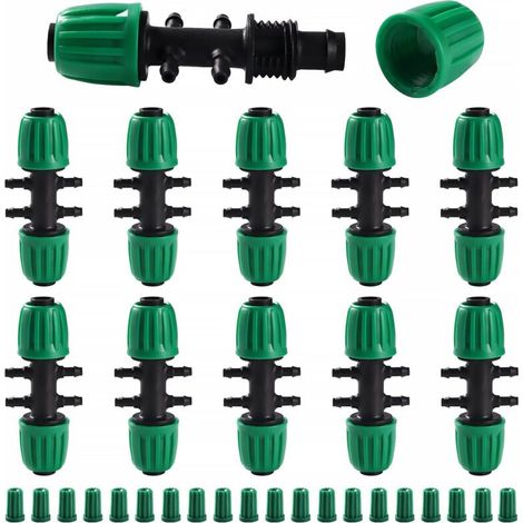 10 connecteur, t barbelé 6-voies, plastique, tube 4-16mm, jardin (1/5)