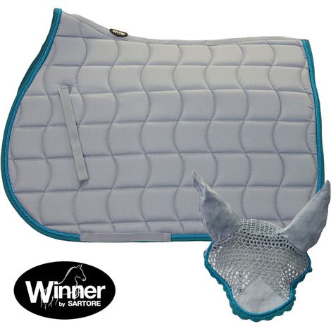 Set cuffia e sottosella inglese rettangolare Winner trapuntato a onde con cordone: Pony, Nero
