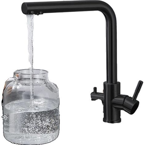Rubinetto per acqua potabile, doppia maniglia, struttura in acciaio inox, ssd001LB nero (1/2)