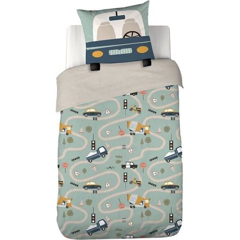 Parure de lit Circuit Enfant – Housse de Couette 140x200 cm + 1 Taie d’Oreiller 63x63 cm avec sa Finition en Relief - Microfibre