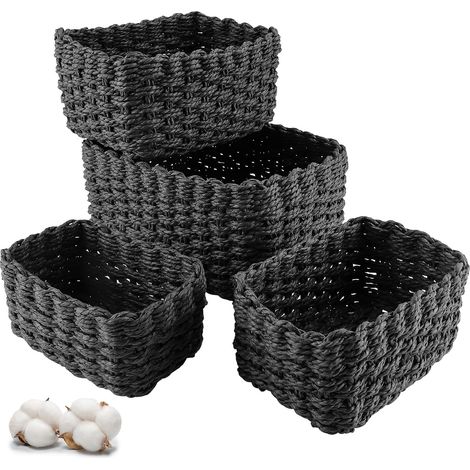 Petit Panier de Rangement Ensemble de 4 Pièces, Panier de Rangement Tissé Empilable pour la Cuisine, Idéal pour une Utilisation Comme Boîte de Rangement de Salle de Bain (Noir) (1/4)
