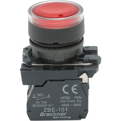 Pulsante con ritorno e segnalazione LED rosso 1NO+1NC, 24V/10A TB5 Breckner Germany (1/5)