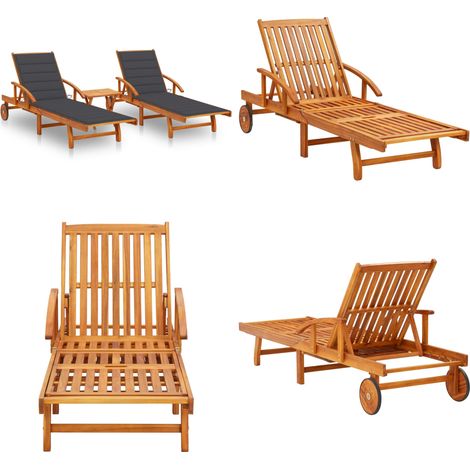 Chaises longues lot de 2 avec table et coussins Acacia solide - Chaise Longue - Transats - Mobilier De Jardin - Salon De Jardin - Meubles De Jardin - Home & Living (1/5)