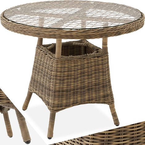 Table de jardin en résine tressée et plateau verre marron naturel (1/5)