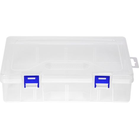 Coffret de rangement transparent D306 en plastique avec fermoir bleu, boîte de rangement pour bijoux, outils et bricolage (1/5)