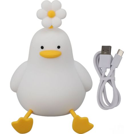 Simpatica lampada notturna a forma di anatra, in silicone, 1200 mAh, ricaricabile, a forma di animale, dimmerabile, per bambini, comodino, camera da letto, dormitorio -Crezuo