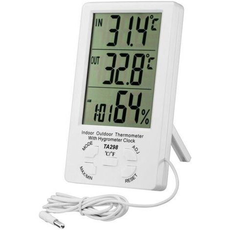 Thermomètre Hygromètre Digital,LCD Thermomètre Numérique avec Sonde,Hygromètre Intérieur et Extérieur,Moniteur Température Humidité,Capteur Testeur pour Réfrigérateur,Bureau,Aquarium(Blanche) (1/5)