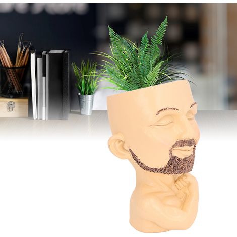 Maceta con forma de rostro masculino – Jarrón de forma musculosa con orificio de drenaje para salón y recibidor, resina, 17 x 11 cm, tono piel, diseño artístico (1/5)
