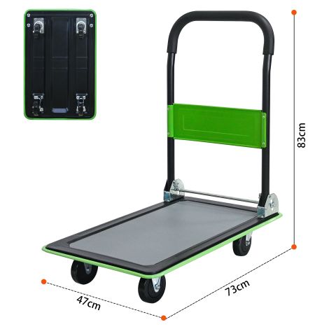 Chariot Plateforme Pliable 150 kg, Diable de Manutention Vert avec Roues Pivotantes 360°, Chariot de Transport pour Entrepôt et Déménagement