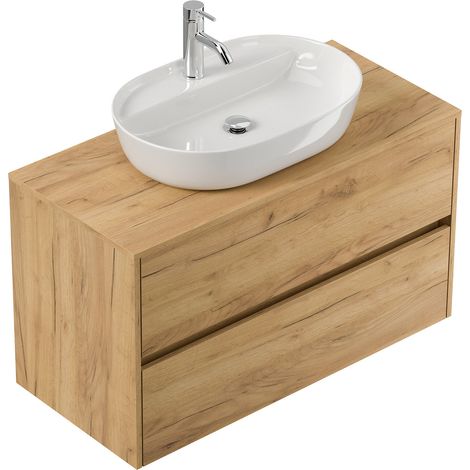 Badmöbel Taifun 100cm mit Design Aufsatzwaschbecken eiche gold (1/5)