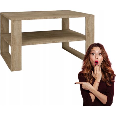 Table basse moderne et élégante en chêne de Sonoma avec étagère 90 x 58 x 50 cm (1/5)