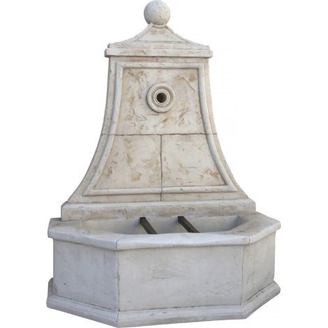 Habitat Et Jardin – Fontaine de jardin en pierre reconstituée – Bac avec trou d'évacuation – Fronton avec robinet en laiton – Dimensions 86 x 51 x 111 cm