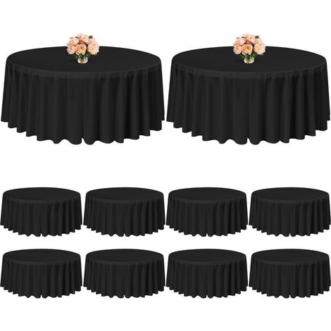 10x Nappe jetable ronde Noir 214cm Imperméable pour Fêtes & Mariages