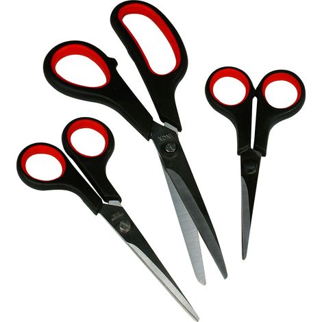 TEC HIT 322300 - Lot 3 ciseaux de Ménage - Manche Bi-matière Ergonomique - Lame Tranchante en Acier - Rouge/Noir