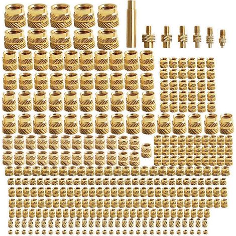 345 pièces d'écrous en laiton moletés et intégrés thermodurcissables pour imprimante 3D, de tailles M2/M2.5/M3/M4/M5/M6, comprenant 7 têtes d'insertion thermodurcissables, compatibles VORON. (1/5)