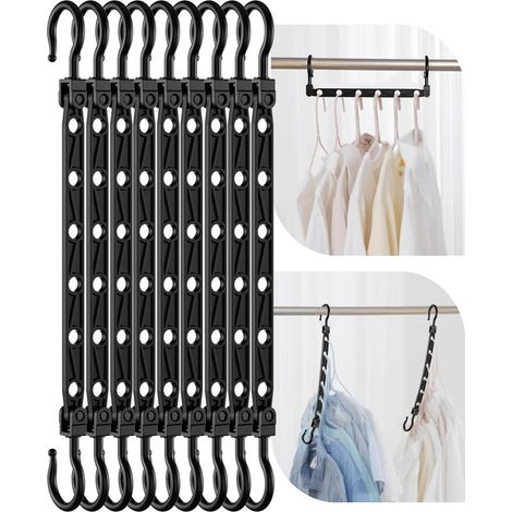 8 Cintres Pliables Gain de Place avec 6 Trous et Crochet Pivotant à 360°, Porte-Vêtements Robuste pour Armoire, Optimisation du Rangement (1/5)