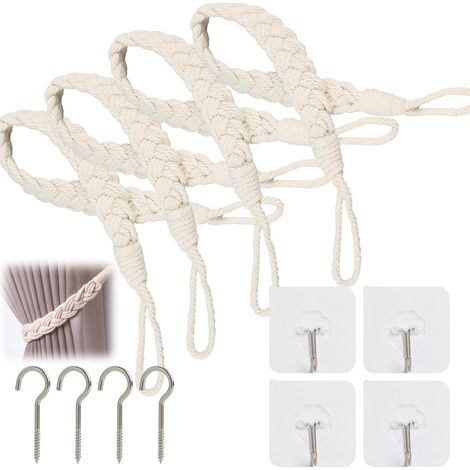 Lot De 4 Embrasses De Rideaux en Corde De Chanvre Torsadée, Tissé À La Main Attaches Rideau en Coton, Faites À La Main, Décoratives Et Durables, pour Tous Types De Rideaux (Kaki, 4 Pièces) (1/5)