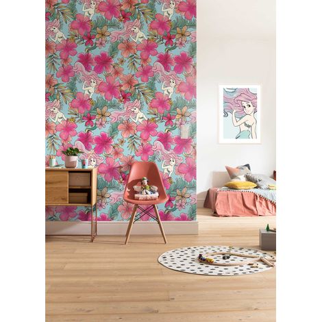 Papier peint intissé Ariel la petite Sirène Motif floral Pastel Disney 200 X 280 CM (1/4)